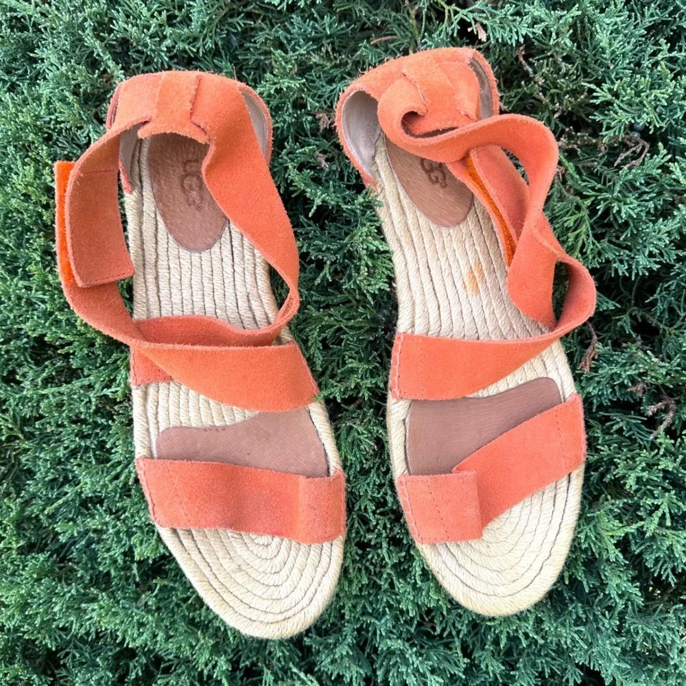 UGG Mila Women's Suede Espadrille Strappy Sandals Size 9 Orange Shoes